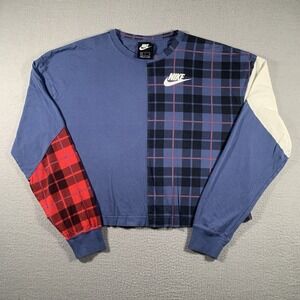 Nike Women's Plaid Colorblock Sportswear Long Sleeve Crew Top 2XL